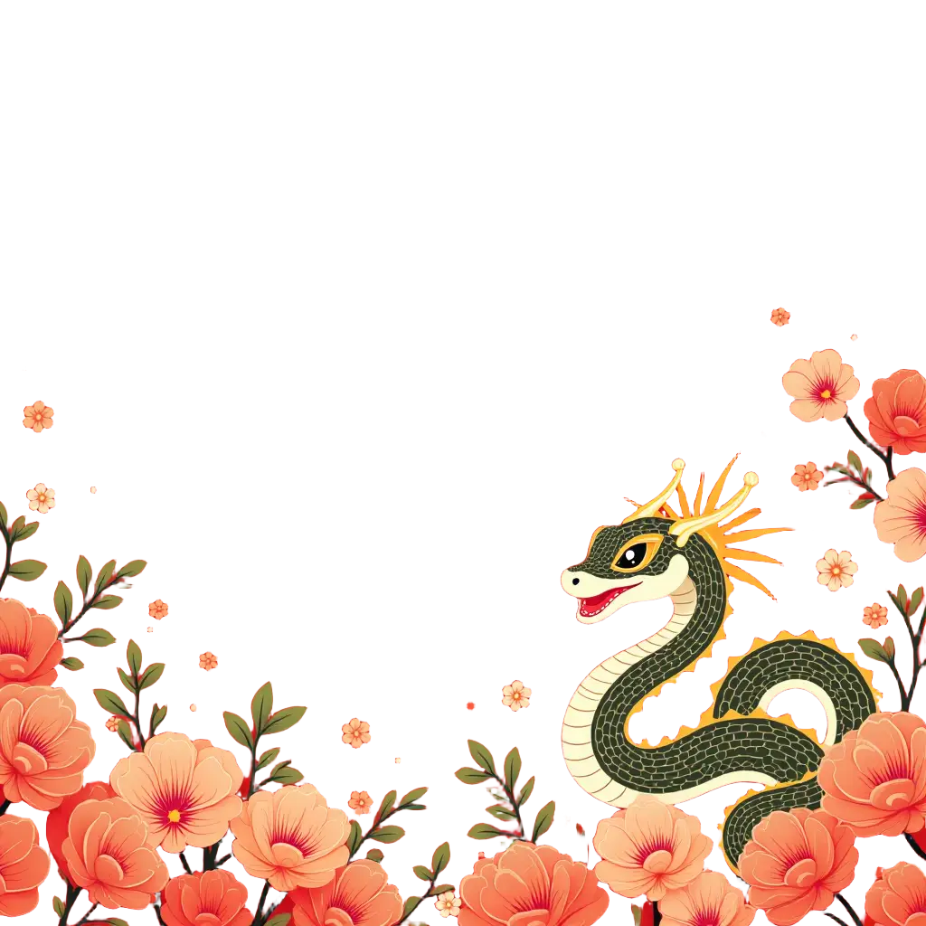 Oriental Dragon and Blossoms